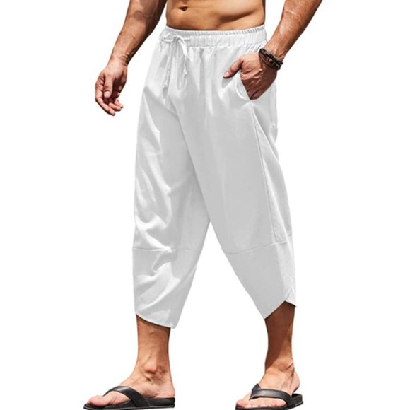 Capreze UnisexCapri Pants Casual Loose Yoga Beach 3/4 Shorts Elastic Waist - Picture 2 of 12